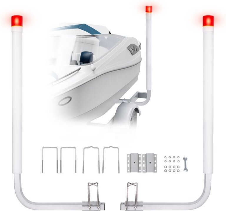 VEVOR 1,17 m Anhängerpfahl Bootsanhänger Kurbelstütze Bootsführung mit LED-Licht, 30 cm Einstellbar Boat Trailer Guide-o...