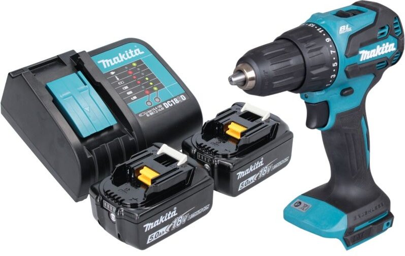 Makita DHP 490 ST Akku Schlagbohrschrauber 18 V 65 Nm Brushless + 2x Akku 5,0 Ah + Ladegerät