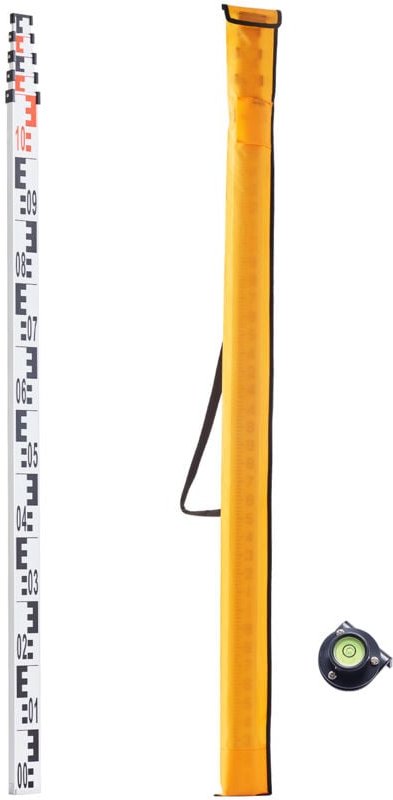 Mophorn - 5M Teleskop-Messstab aus Aluminium, beidseitige cm/mm-Skala, Nivellierstab mit Wasserwaage und Tragetasche zum...