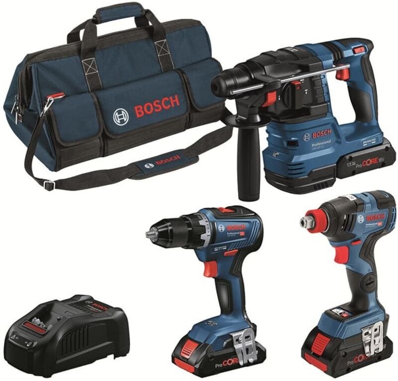 Bosch - Professional Profi Set 18V: gsr 18V-55, gdx 18V-200, gbh 18V-22, 3x Akku 4 Ah, Schnellladegerät, Tasche