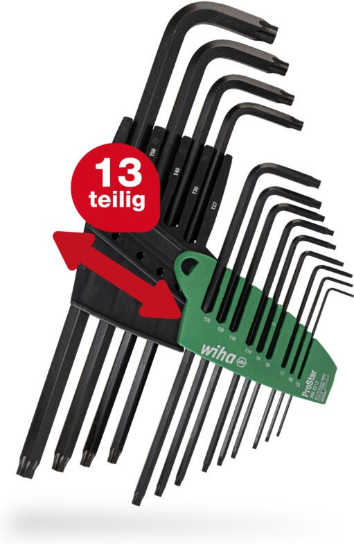 Wiha Stiftschlüssel Set mit ProStar Halter (24852) 13tlg. Torx Winkelschlüssel Satz Torxschlüssel T5+T6+T7+T8+T9+T10+T15...