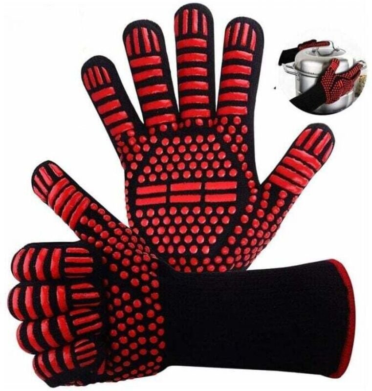 Thumbnail - Odipie - Roter Ofenhandschuh, Anti-Hitze-Handschuh, Grillhandschuh 800 °c, Anti-Hitze-Ofenhandschuh, hitzebeständiges un...