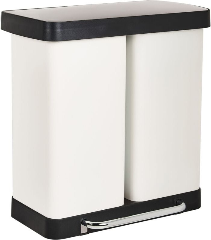 Beliani - Doppelter Tretmülleimer Weiß aus Edelstahl Kunststoff mit Fußpedal und Deckel 60 l Abfalleimer für Küche