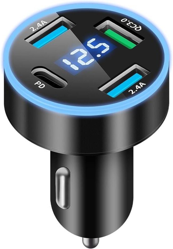 4-Port-USB-C-Autoladegerät, 50 w QC3.0 & PD-Autoladegerät-Adapterbuchse, USB-Autotelefonladegerät, USB-Autoladegerät, sc...