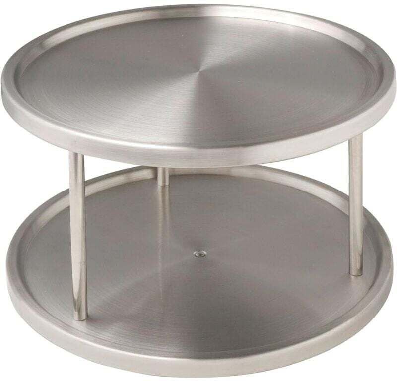 Drehteller, 2 drehbare Ablageflächen, Schrankinnenorganisation, Edelstahl gebürstet, 26,5x16x26,5 cm