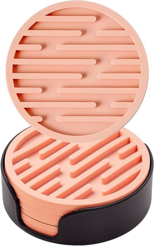 6er-Set Silikon-Untersetzer (Rosa) mit Halterungen, 10 cm Durchmesser, rutschfeste runde Untersetzer, geeignet für Tasse...