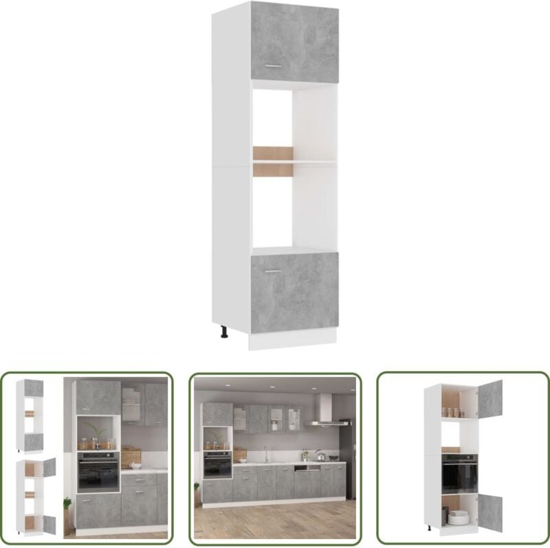 Nova - The Living Store Mikrowellenumbauschrank Betongrau 60x57x207 cm Holzwerkstoff - Küchenmöbel - Schranksystem - Woh...