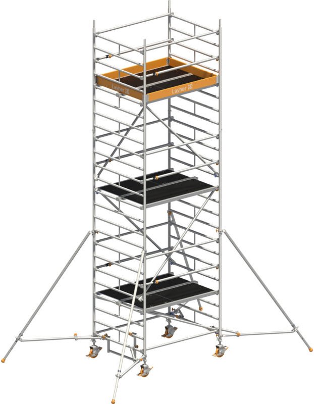 Layher Rollgerüst Uni Kompakt P2 mit Uni Telegeländer und ausziehbaren Gerüststützen 7,20m AH