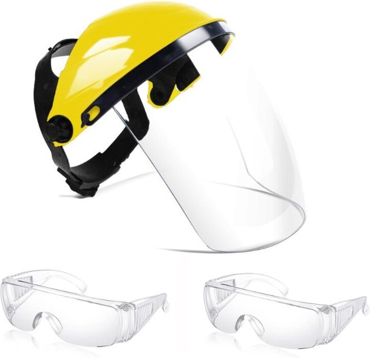 Verstellbares Schutzvisier aus Polycarbonat, zwei Antibeschlaggläser im Angebot, Stirn- und Gesichtsschutz