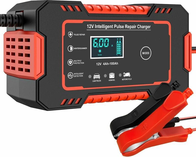 Jalleria - 6A Autobatterieladegerät, 12V Intelligentes vollautomatisches Autobatterieladegerät mit Temperaturkompensatio...