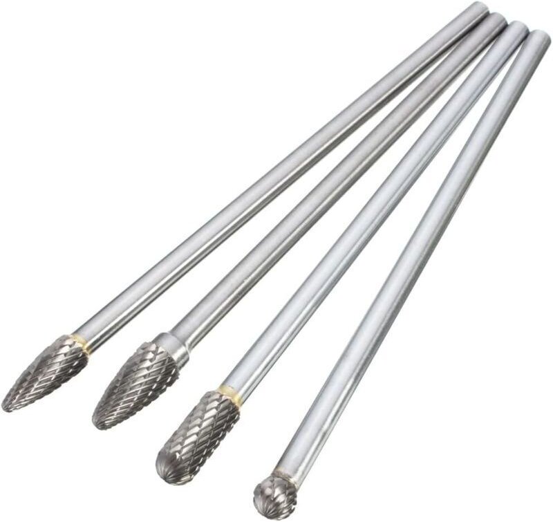 Thumbnail - 4-teiliges Doppelschnitt-Frässtift-Set aus Wolframkarbid, 6-mm-Schaft, Holzschleifkopf zum Gravieren, Polieren, Schnitze...