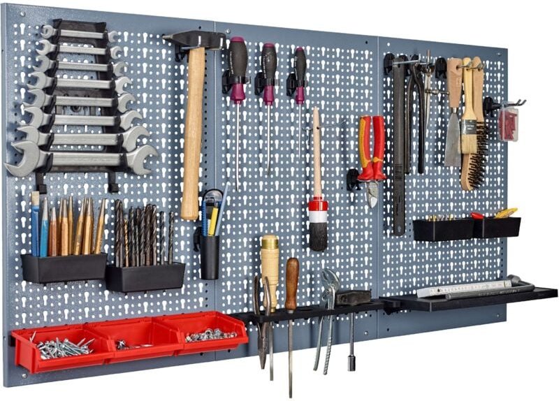 Küpper Lochwand 70100, 3 tlg. 120 x 60 cm, Stahlblech, inkl. 12 Standard-Haken