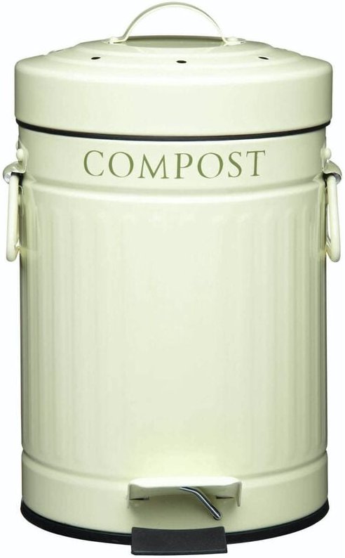KitchenCraft Kompostierbehälter aus Metall mit integriertem Pedal, 3 L - Creme