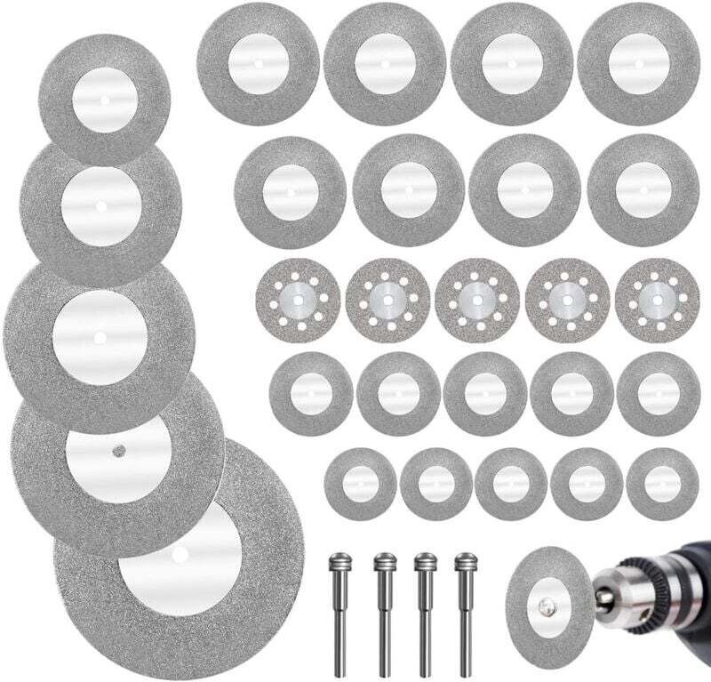 32 Stück Mini-Diamantscheiben mit 4 Dornen, Trennscheiben, Mini-Trennscheiben für Glas/Edelstein/Holz/Metall/Keramik – 1...