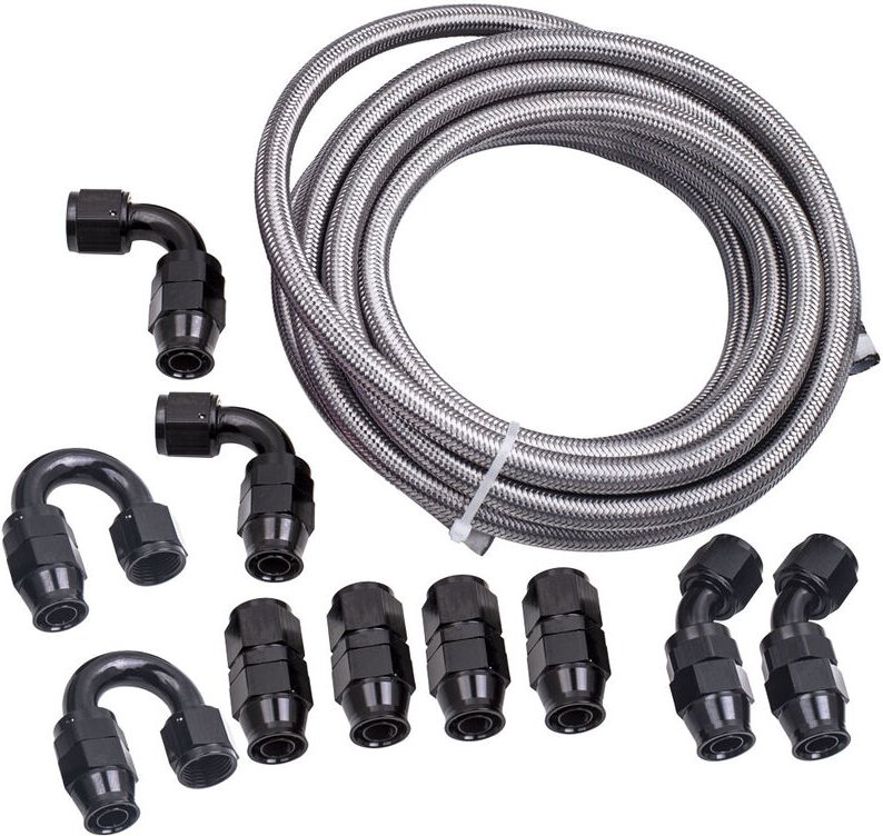10AN AN10 Edelstahl ptfe Kraftstoffleitung 20FT Fitting Schlauchsatz Schwarz1X 10AN AN10 Nylon Stahl geflochtene lkrafts...