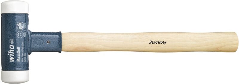 Schonhammer rückschlagfrei, sehr hart mit Hickory-Holzstiel, Rund-Schlagkopf 50, 385 mm (39012) - Wiha