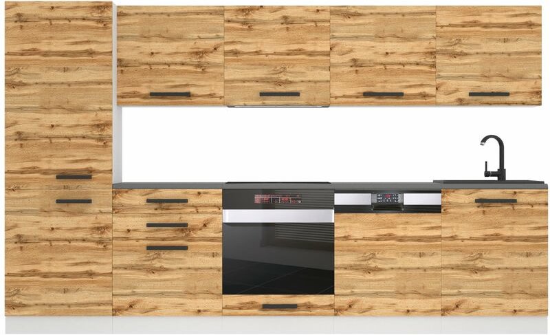 Küchenzeile Küchenblock Rose - Küchenmöbel 300 cm Einbauküche Vollausstattung ohne Elektrogeräten mit Hängeschränke und ...