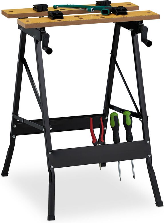 Thumbnail - Werkbank klappbar, bis 100 kg, verstellbarer Arbeitstisch, 4 Spannbacken, hbt 75,5 x 56 x 62 cm, natur/schwarz - Relaxda...