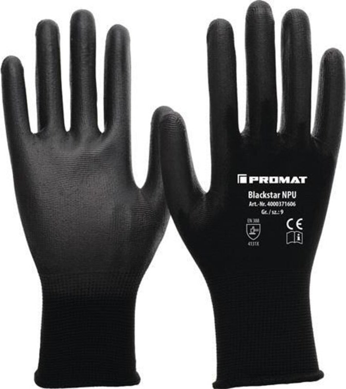 Handschuhe Blackstar npu Gr.7 (m) schwarz Nylon mit Polyurethan en 38 - Promat