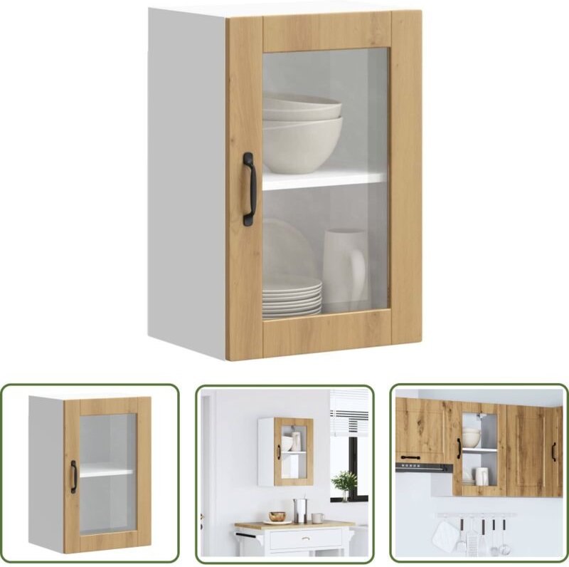 The Living Store - vidaXL Küchen-Hängeschrank mit Glastür Porto Artisan-Eiche