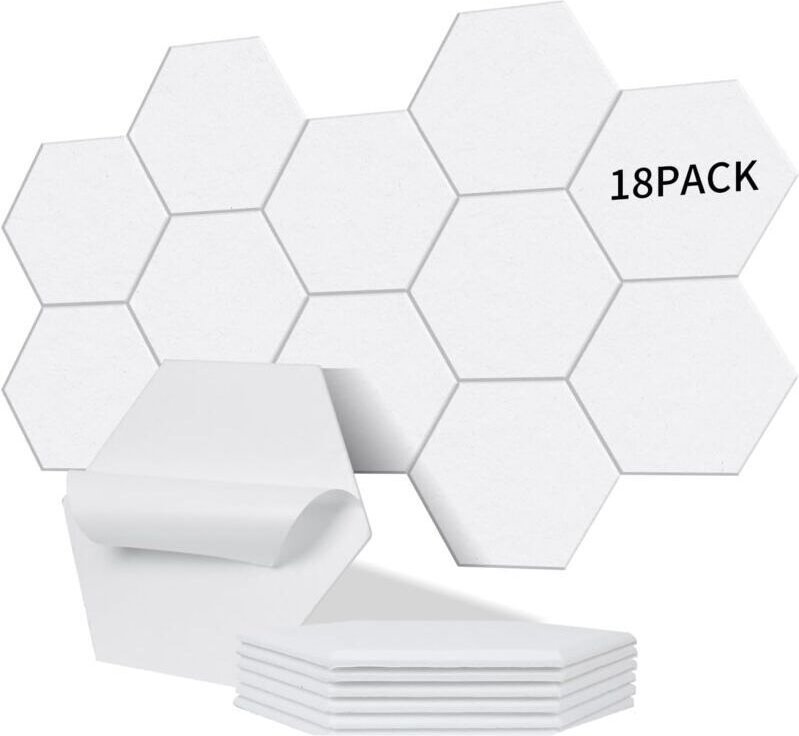 18er-Pack selbstklebende sechseckige Akustikplatten i Hohe Dichte, effektive Schalldämmung (230kg/m³) nrc 0,95 – Ideal f...