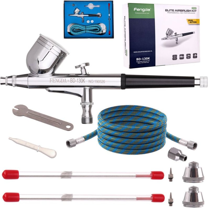 Airbrush Airbrush Set 3 Düsen 0,2 0,3 0,5mm Schlauch 1,8m 1/8