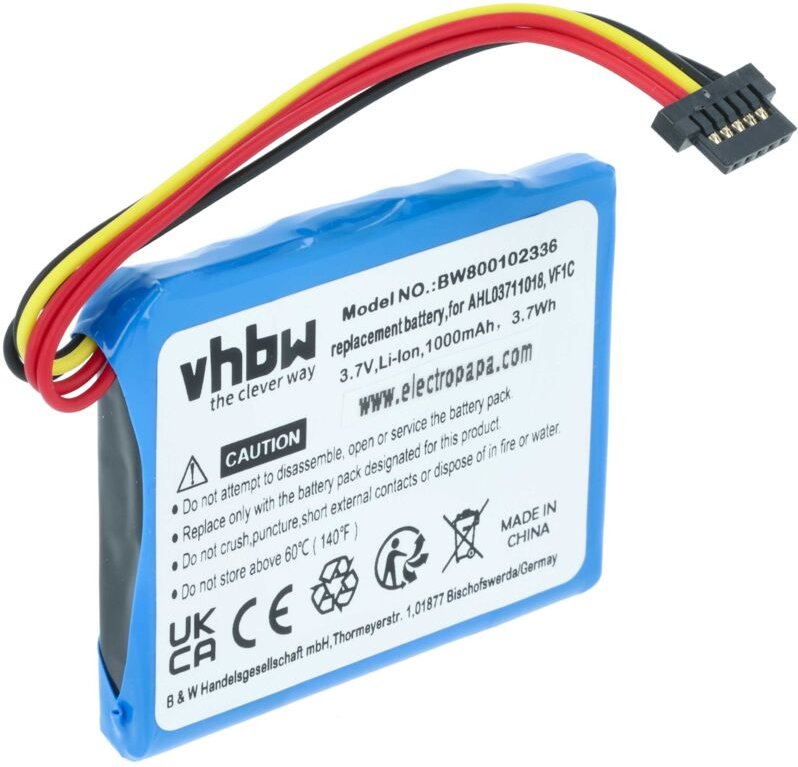 Vhbw - Akku Ersatz für TomTom AHL03711022, VF6M für gps Navigation Navi (1000mAh, 3,7V, Li-Ion)