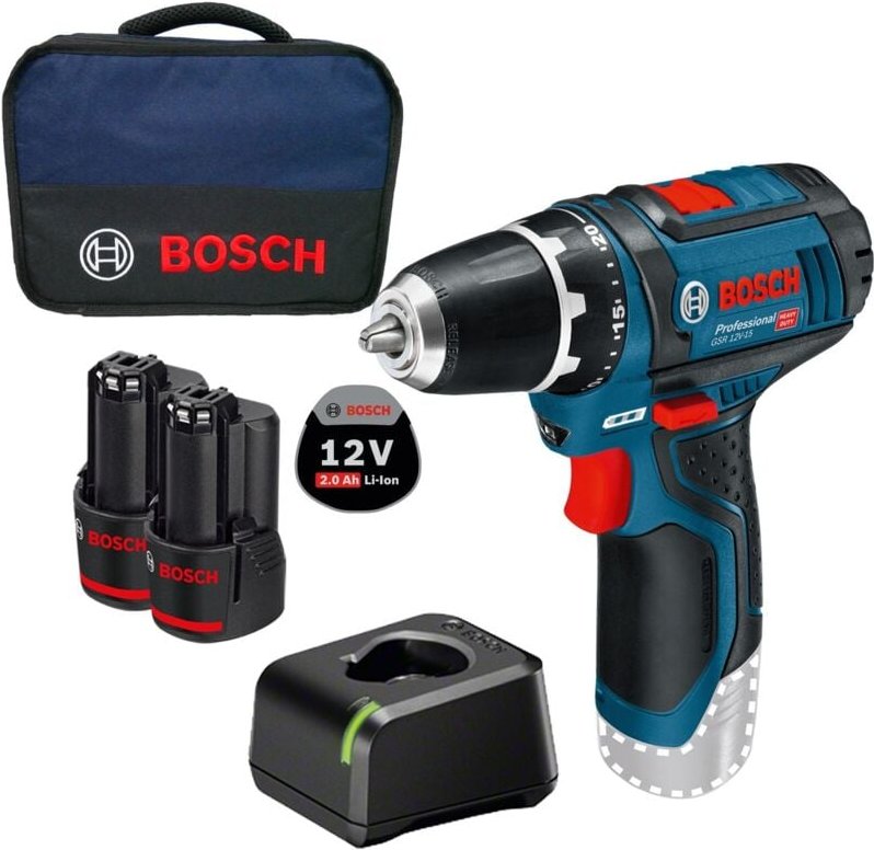 Akku-Bohrschrauber gsr 12V-15 / 2x 2,0 Ah Akku + Ladegerät im Softbag - Bosch