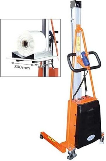 Thumbnail - Semi-elektrischer Stapler mit Kippvorrichtung für Spulenhalter in V-Form - Tragfähigkeit 100kg - E100/PV