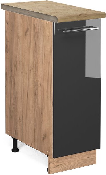 Vicco - Küchenschränke Fame-Line, Anthrazit Hochglanz, 30 cm , ap Eiche