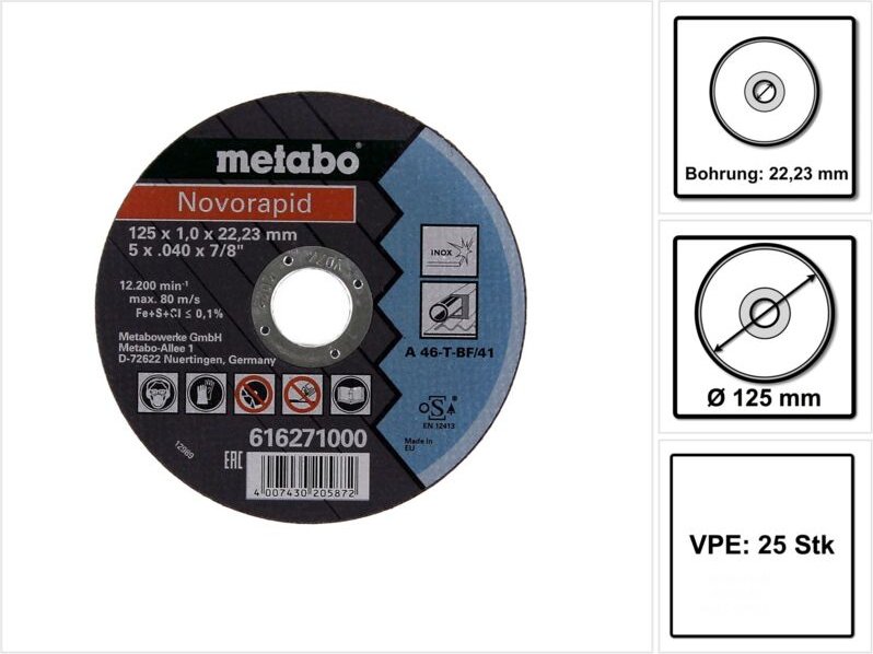 Metabo - novorapid 616271000 Trennscheibe gerade 125 mm 1 St. inox