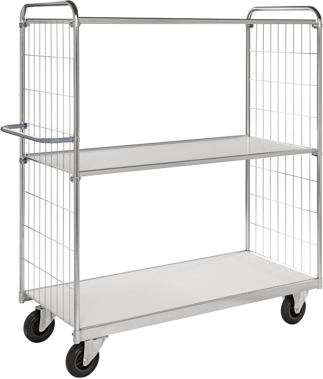 Kongamek Bordwagen verzinkt mit 3 laminierten Böden 1000x600mm vergitterte Stirnwände mit Bremse