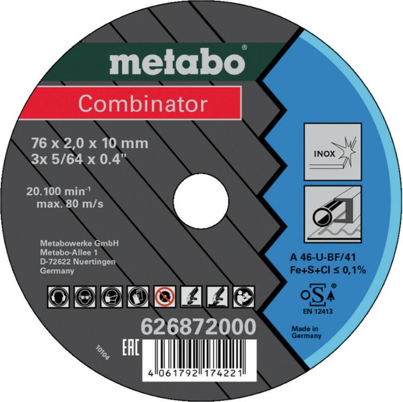 Thumbnail - 3 Combinator 76x2,0x10 mm, Inox, Trenn- u. Schruppscheibe, gerade Ausführung 3 Stk - Metabo