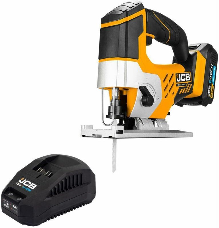 JCB - Säge de Akku-Stichsäge 18 v 2 Ah de Schneidwerkzeug für Holz und Stahl, Drehzahl de bis 2500 U/min, T-Griff, inkl....