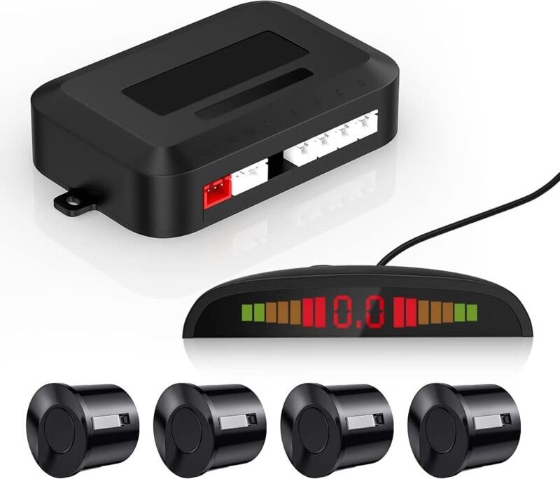 Aougo - Schwarzes Auto-Rückfahrradar, LED-Parkpiepser und Parkassistenzsystem mit Abstands-Retro-Anzeige, Einparkhilfe +...