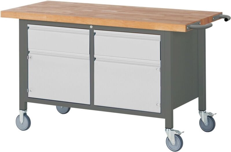 Fahrbare Werkbank Premium mit 2 Schubladen und 2 Flügeltüren BxTxH 1500x700x880 mm - Stier