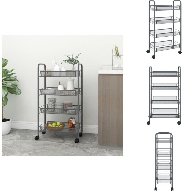 Küchenwagen 4 Etagen Grau 46x26x85 cm Eisen - Küchenwagen - Rollwagen - Lagerung - Organisation - Haushalt