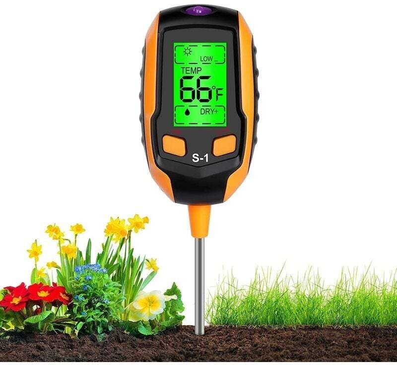 Bodenfeuchtemessgerät 4 in 1 – Digitales LCD-Display – Pflanzentemperatur/Bodenfeuchtigkeit/pH/Sonnenlichtintensität – B...