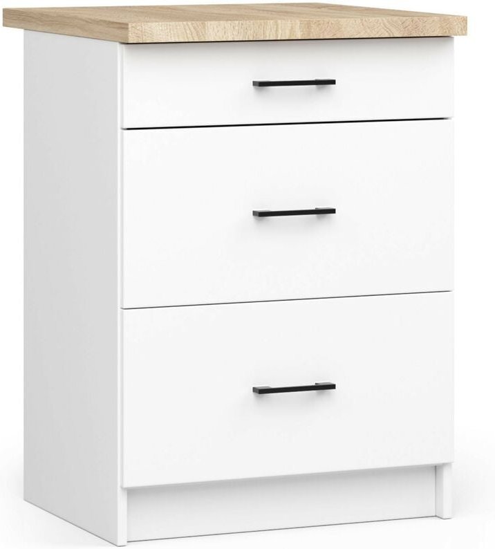 Küchenschrank Akord oliwia modular S60 Unterschrank mit Arbeitsplatte Weiß 60 cm 3 Schubladen B60 x H85 x T46 cm