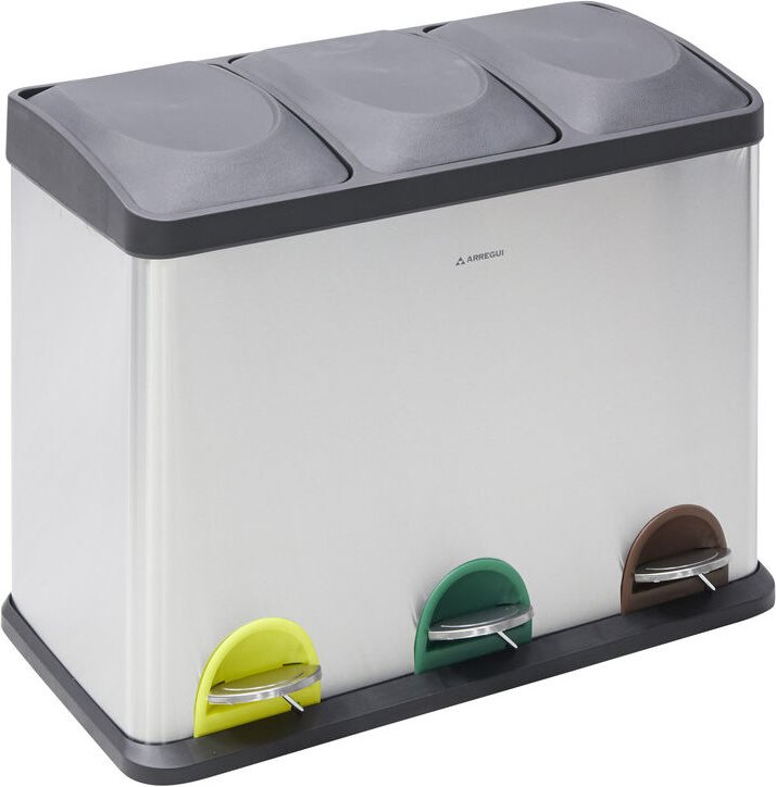 ARREGUI Step Bin CR705-45L Pedal Abfalleimer / Mülleimer aus Edelstahl, Mülltrennsystem mit 3 entnehmbaren Inneneimern a...