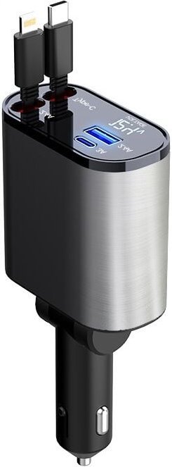 Einziehbares 60-W-Autoladegerät, 4-in-1-Telefonladegerät, Schnellladekabel und Autoladegerätadapter mit 2 USB-Anschlüsse...