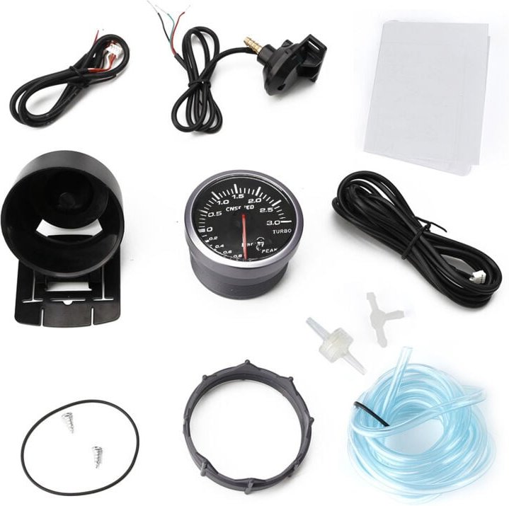 2,5 Zoll (60 mm) GM Auto-Tuning-Messgerät, Ladedruckanzeige, 0–3 bar, Turbo-Ladedruckanzeige, schwarzes Zifferblatt