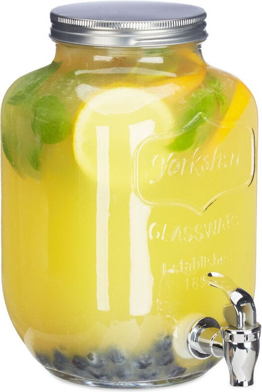 Getränkespender 3,5 l, Glas, Zapfhahn, Retro Saftspender Gastro, Vintage Limonadenspender Gartenparty, klar - Relaxdays