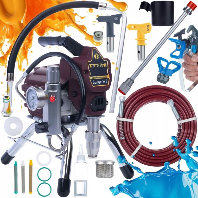 Zenthril Zenhril Surge WF Lackiergerät, 1800 W 20 MPa 0,019 Zoll, 2 l/min, EasyPerformance-Serie + Lanze 50 cm + 3x Filt...