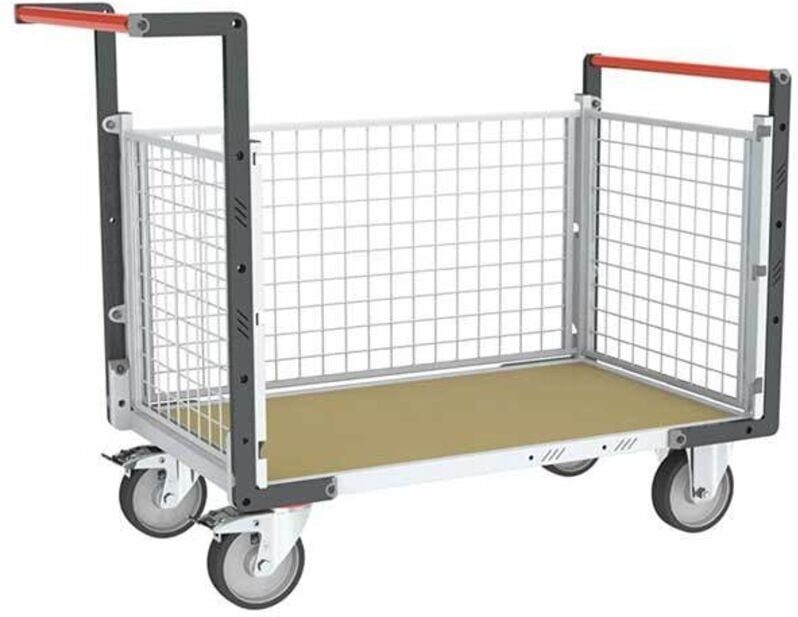 Modularer Gitterwagen 3-seitig - Holzablage mittel 1075x735 mm - Tragfähigkeit 500 kg - 806724644