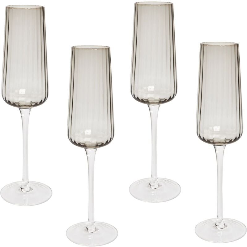 Sektgläser 4er Set Transparent Hellgrau Geriffeltes Design 230 ml 23 cl Fassungsvermögen Mundgeblasen Champagnergläser S...