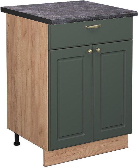 Küchenunterschrank Fame-Line, Grün-Gold Landhaus, 60 cm mit Schublade, ap Anthrazit Vicco