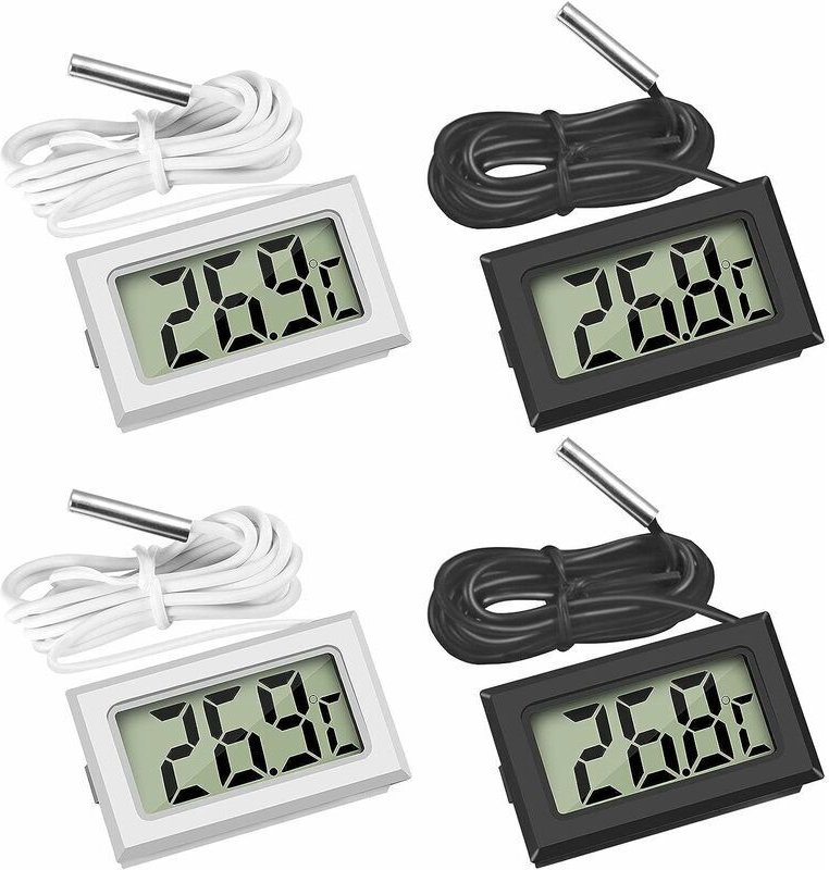 Dolaso - Mini-Digital-LCD-Temperaturthermometer mit Temperaturfühler-Sensortester, Guazhuni (2X Schwarz 2X Weiß)