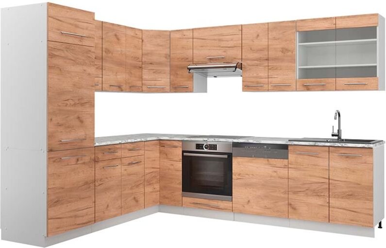 Vicco - Eckküche Fame-Line, Goldkraft Eiche/Weiß, 227 x 287 cm , ap Marmor