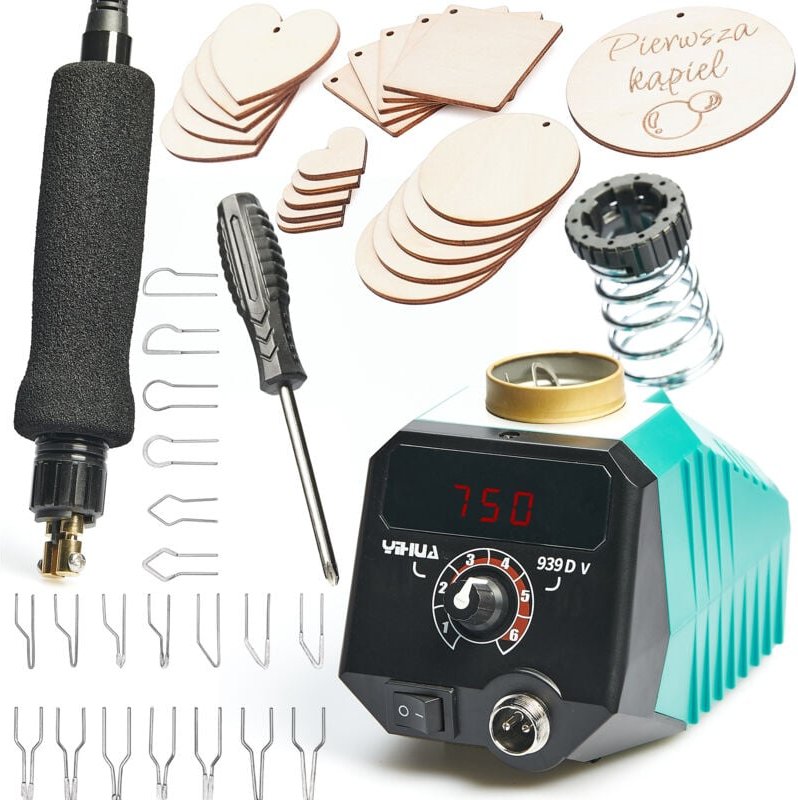 Pyrograph / Yihua 939D-V Holzbrenner + Pyrograph Sperrholz-Set 20 Stück 4in1